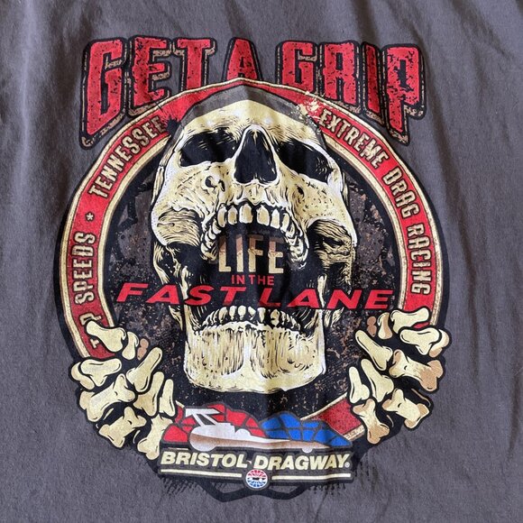 Get A Grip Drag Racing T-Shirt L/G By Port & Company Core Cotton Graphic - Picture 1 of 7